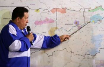 | Chávez in front of a map of the Orinoco Oil Belt MPP Petróleo | MR Online