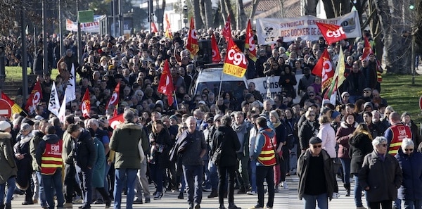 | Demonstrators against French government pension reforms take part to a protest march in Bayonne southwestern France Tuesday Jan 31 2023 | MR Online