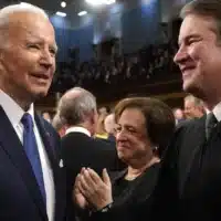 President Joe Biden greets Supreme Court Justice Brett Kavanaugh at the 2023 State of the Union address. (Jacquelyn Martin)