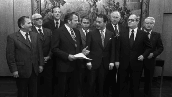 | Hans Puvogel second from left with Albrecht center and his Cabinet 1977 Source ndrde | MR Online