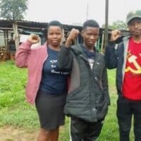 Bongi Mamba (Right) and Mvuselelo Mkhabela (Center) after being released. Photo: Communist Party of Swaziland)=