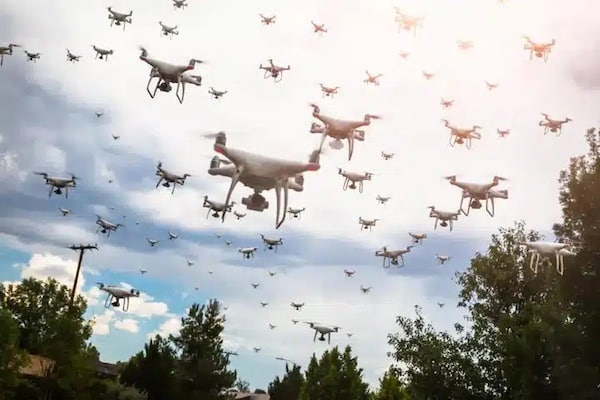 | Drone swarms The Pentagons massive budget includes a new project the Autonomous Multi domain Adaptive Swarms of Swarms AMASS to launch automated coordinated attacks by swarms of thousands of many types of drones that operate in the air on the ground and in the water | MR Online