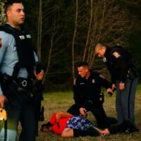 Atlanta police arrest protesters in Welaunee Forest on the night of March 5 (Photo: Humanizing Through Story)