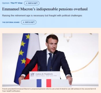 | For the Financial Times 11023 cutting pensions is indispensable because plugging a hole in the pension system is a gauge of credibility for Brussels and for financial markets which are again penalizing ill discipline | MR Online