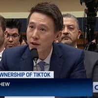 Screenshot of TikTok CEO Shou Zi Chew testifying before Congress on CSPAN.