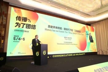 | Vijay Prashad director of Tricontinental Institute for Social Research gives the keynote address entitled History Has Not Ended The Three Battles of Our Time 4 May 2023 Credit International Communication Research Institute of East China Normal University | MR Online
