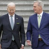 | President Joe Biden and House Speaker Kevin McCarthy of California walk down the House steps Friday March 17 2023 on Capitol Hill in Washington AP PhotoMariam Zuhaib | MR Online