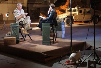 | Gen Tommy Franks head of US forces in Iraq speaks with ABCs George Stephanopoulos during an interview at the Coalition Media Center in Doha Qatar April 13 2003 Steven Senne | AP | MR Online
