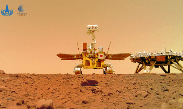 | Photo released on June 11 2021 by the China National Space Administration CNSA shows a selfie of Chinas first Mars rover Zhurong with the landing platform CNSAHandout via Xinhua | MR Online