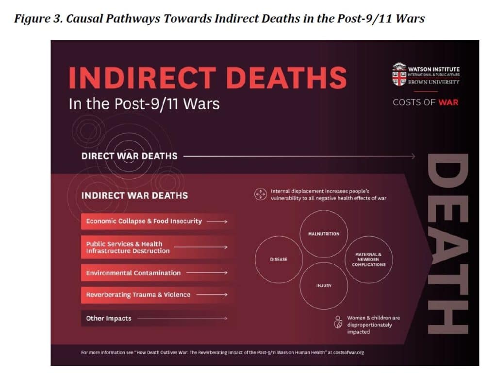 |  Figura 3 Caminhos causais para mortes indiretas nas guerras pós 11 de setembro |  RM Online