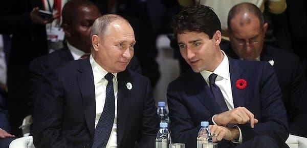 | Russian President Vladimir Putin on the left Canadian Prime Minister Justin Trudeau on the right Image credit Institute for Peace and Diplomacy | MR Online
