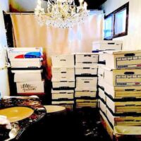 Boxes of classified documents stored in a bathroom at Mar-a-Lago. (U.S. Department of Justice, Public domain, Wikimedia Commons)