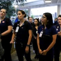 | Locked out Ascension Seton Medical Center nurses in Austin Texas confront a representative of the hospitals administration on June 28 The company locked them out for three days after they struck but the move backfired Photo National Nurses United | MR Online