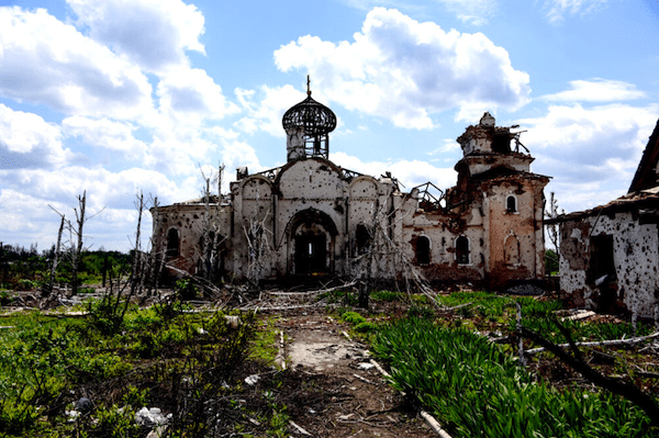 | May 18 2015 Remains of an Eastern Orthodox church after shelling by the Ukrainian Army near Donetsk International Airport Eastern Ukraine Mstyslav Chernov CC BY SA 40 Wikimedia Commons | MR Online