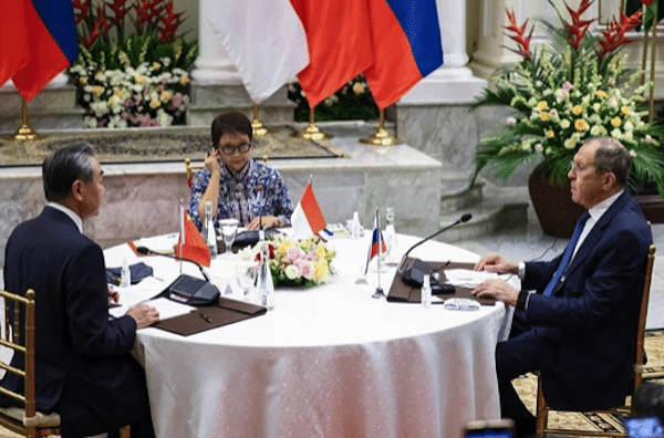 | Indonesias Foreign Minister Retno Marsudi C with Director of Foreign Affairs Commission of Communist Party of China Central Committee Wang Yi L and Russias Foreign Minister Sergey Lavrov R at trilateral meeting Jakarta July 12 2023 | MR Online