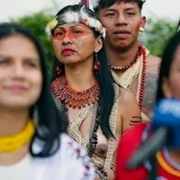 Indigenous Waoranis march for a “Yes” vote in the referendum to protect the Yasuní. Photo: Jose Jacome