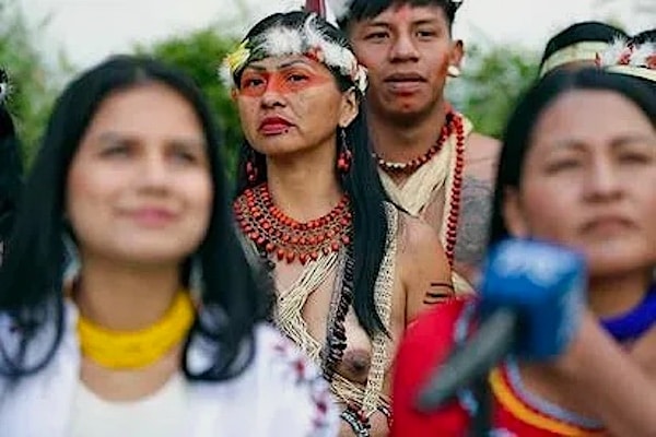 | Indigenous Waoranis march for a Yes vote in the referendum to protect the Yasuní Photo Jose Jacome | MR Online