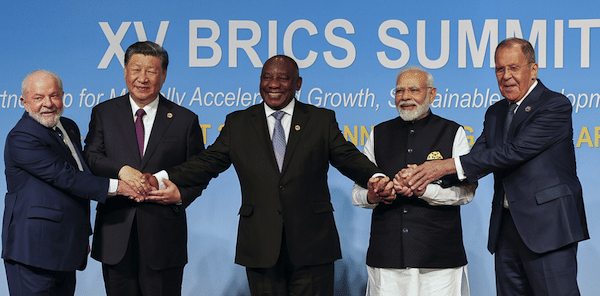 | From left Brazils President Luiz Inacio Lula da Silva Chinas President Xi Jinping South Africas President Cyril Ramaphosa Indias Prime Minister Narendra Modi and Russias Foreign Minister Sergei Lavrov pose for a BRICS group photo during the 2023 BRICS Summit at the Sandton Convention Centre in Johannesburg South Africa Wednesday August 23 2023 | MR Online