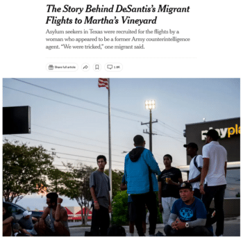 | The New York Times 10222 described the effort to trick migrants into flying to Marthas Vineyard as an attempt to force Democrats to deal with the migrants whom they profess a desire to welcome | MR Online