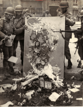 | Augusto Pinochets soldiers burn Marxist books and the silkscreen print America Awakens 28 September 1973 Credit Central Intelligence Agency Freedom of Information Act Weekly Review via Wikimedia Commons | MR Online