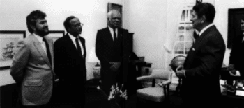| Ronald Reagan meeting with Contra leaders Oliver North stands behind Reagan in the background Source dougmichaeltruthcom | MR Online