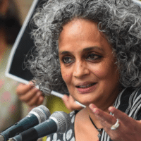Arundhati Roy at a press conference in 2020. | Prakash Singh / AFP