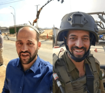 | David Ben Zion in a video from a settlement construction site left and hours after he told i24 the IDF had found babies beheaded by Hamas right Credit | The GrayZone | MR Online