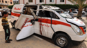 | A destroyed ambulance in Khan Yunis in southern Gaza on 11 October 2023 AFP | MR Online