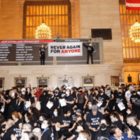 New York Times photo (10/27/23) of a Jewish Voice for Peace protest at New York City’s Grand Central Terminal (photo: Bing Guan).