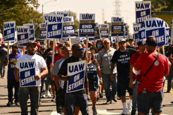 | Picketing members of the UAW Local 230 stand outside the Chrysler Corporate Parts Division in Ontario Calif on September 26 2023 PHOTO BY PATRICK T FALLONAFP VIA GETTY IMAGES | MR Online