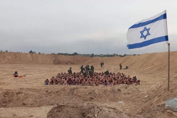 | PHOTO SHARED BY JERUSALEMS DEPUTY MAYOR ARIEH KING ON SOCIAL MEDIA OF OVER A HUNDRED NAKED PALESTINIANS WHO WERE KIDNAPPED BY THE ISRAELI MILITARY IN GAZA DECEMBER 8 2023 | MR Online