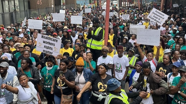 | Healthworkers marched to office of Gauteng Premier on March 28 2023 demanding permanent employment and better working conditions Photo HAITUX | MR Online