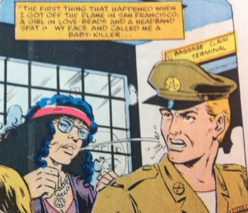 | GI Joe cartoon depicting a female hippie spitting on a soldier on his homecoming from the Vietnam War Such a scenario never really occurred and was impossible in the way it was depicted Source theworldorg | MR Online