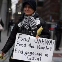 | Protesters gather outside UN headquarters in response to the decision by the US and UK to defund Unrwa in New York City on 31 January 2024 Reuters | MR Online