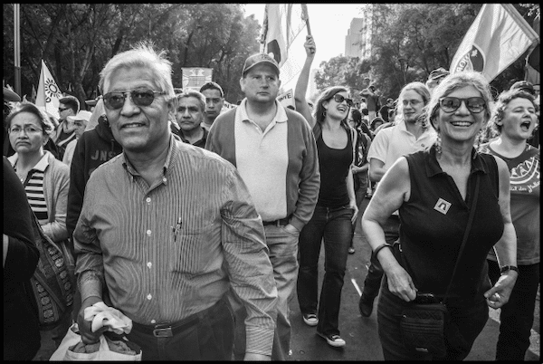 | Benedicto Martínez and Robin Alexander march together in Mexico City in a 2014 national protest on the 20th anniversary of the implementation of the North American Free Trade Agreement NAFTA David Bacon | MR Online