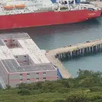 The Bibby Stockholm docked in Portland, Dorset in August 2023 CREDIT: ANDREW BONE