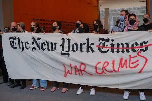 | WRITERS AGAINST THE WAR ON GAZA PROTEST IN THE NEW YORK TIMES HEADQUARTERS MARCH 14 2024 PHOTO JULIA SHARPE LEVINE` | MR Online
