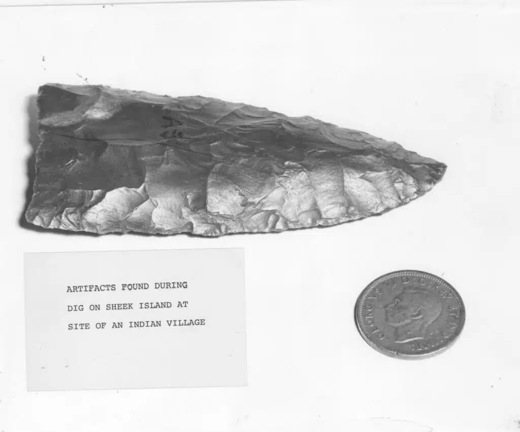 | Artifact arrowhead found during the dig on Sheek Island 1956 07 Lost Villages Museum Collection | MR Online