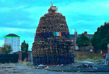 | A bonfire with the Irish tricolour flag is prepared to be burnt north Belfast Photo Matt KennardDCUK | MR Online