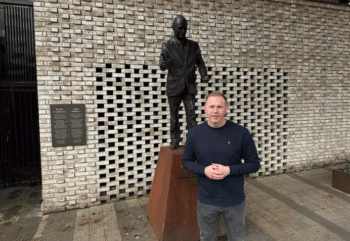 | Chris Hazzard Sinn Féin MP for South Down in front of a statue of Irish independence leader James Connolly Photo Matt KennardDCUK | MR Online
