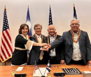| At the signing ceremony of the US Marshall Islands agreement in October 2023 are from left Carmen Cantor US Assistant Secretary of the Interior for Insular Affairs Joseph Yun US negotiator for the compact Jack Ading the Marshall Islands Trade and Foreign Affairs Minister and Phillip Muller the Marshall Islands chief negotiator Source armscontrolorg | MR Online