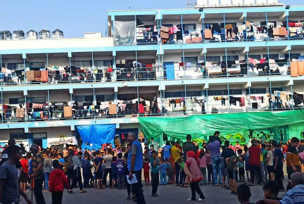 MR Online Part 19 | Thousands of displaced Palestinians are living in UNRWA shelters Photo via KinderUSA | MR Online