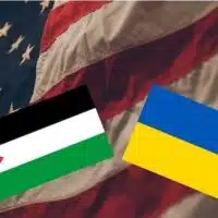 USA flag: Samuel Branch | Unsplash ; Ukraine and Palestine flags: Public domain | Wikipedia