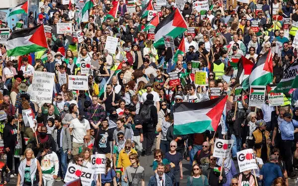 | London UK 13th Apr 2024 National March for Palestine Ceasefire Now Thousands of people from all over England march through Central London calling for an immediate ceasefie So far over 33000 Palestinians have been killed in the conflict following the attack on November 7th They are asking that the UK Government stops supplying arms to Israel Photo Karl BlackAlamy Live NewsPearls and Irritations | MR Online