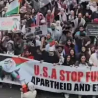 Detail from BreakThrough News video on TikTok (10/28/23) about a pro-Palestine march in Dallas—the kind of content a new law is aimed at suppressing.