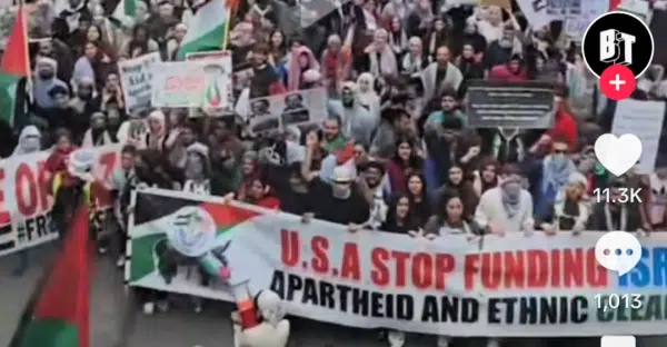 | Detail from BreakThrough News video on TikTok 102823 about a pro Palestine march in Dallasthe kind of content a new law is aimed at suppressing | MR Online