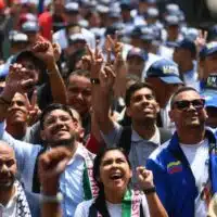 | Venezuelan students march through the streets of Caracas in support of the Palestinian people and against Israels assault on Gaza PSUV | MR Online