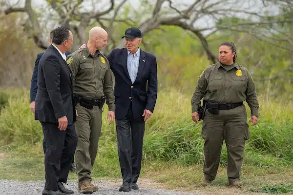 | President Joe Biden speaks with border agents while walking along the US Mexico border in Brownsville Texas February 29 2024 | MR Online