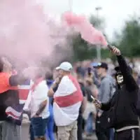 The far right riot outside of a hotel housing asylum seekers in Rotherham, United Kingdom. (Photo by Christopher Furlong/Getty Images)