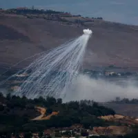 White phosphorus fired by Israeli army to create a smoke screen, is seen on the Israel-Lebanon border in northern Israel, November 12, 2023. REUTERS/Evelyn Hockstein